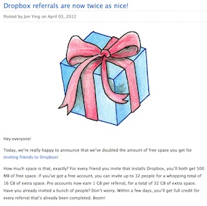 Dropbox double l&rsquo;espace que vous obtenez lors du parrainage passant à 500 Mo et 1 Go en Pro