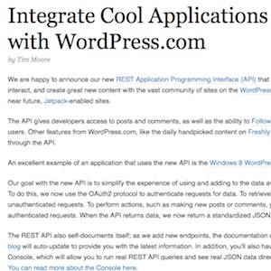 WordPress.com dispose d&rsquo;une nouvelle API REST, permettant l&rsquo;accès aux articles et commentaires