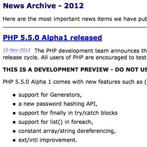Premier aperçu du développement de PHP 5.5.0