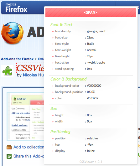 Top 10 des plugins de Firefox pour les développeurs Web - CSS Viewer