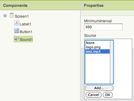 Démonstration de Google App Inventor, la création d’application Android par glisser-déposer - Ajout du son dans le projet