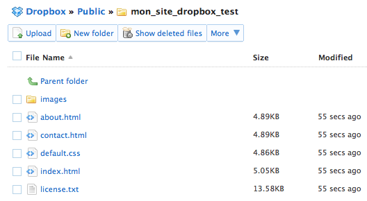 Comment faire pour utiliser Dropbox et héberger gratuitement un site Web - Dossier du site Web de votre Dropbox