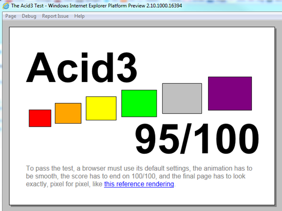 Microsoft lance un premier extrait de sa version d'IE10 - Test Acid 3