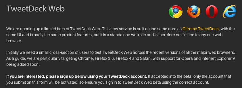 TweetDeck prêt a lancer une Web App HTML5 - Compatibilité des navigateurs