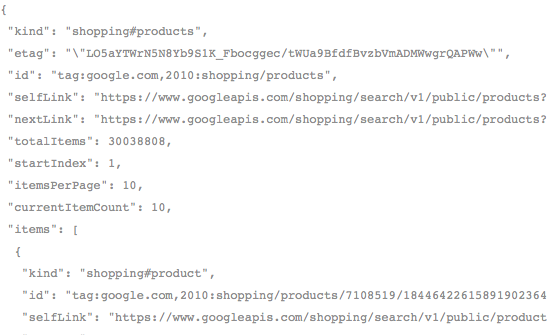 Comment utiliser l'API de Google Shopping en PHP - Résultat des produits reçus en JSON