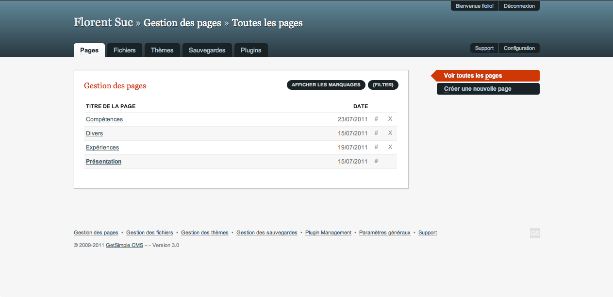 GetSimple, un CMS ultra-léger basé sur XML - Gestion des différentes pages