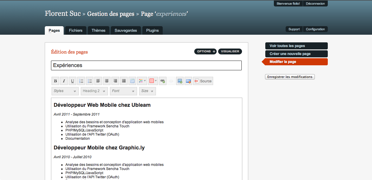 GetSimple, un CMS ultra-léger basé sur XML - Modification d'une page avec l'éditeur CKedit