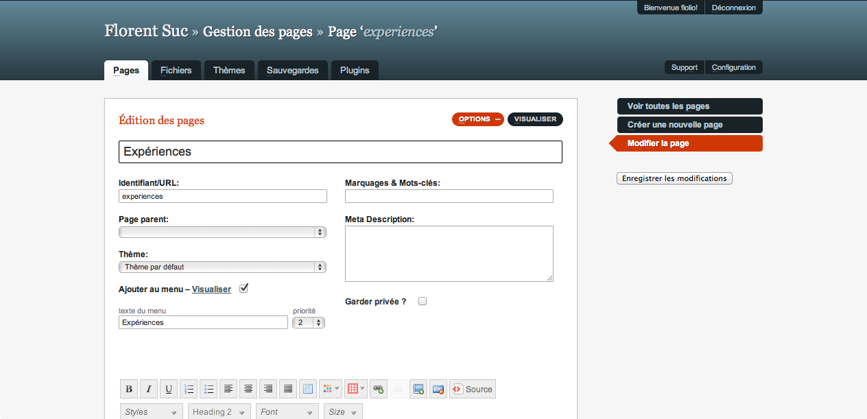 GetSimple, un CMS ultra-léger basé sur XML - Options avancées d'une page