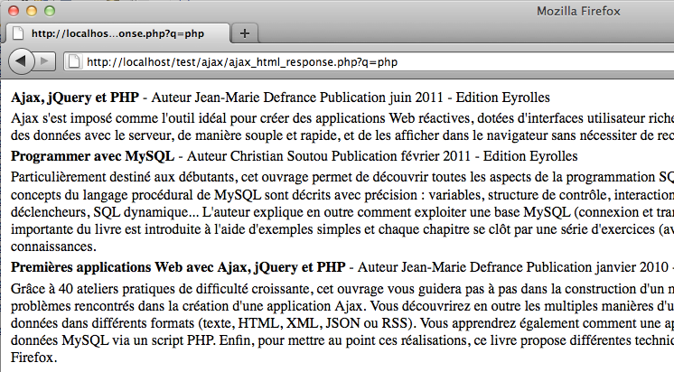 Afficher des résultats instantanés en utilisant jQuery, XML et PHP - Résultat d'une recherche depuis le navigateur