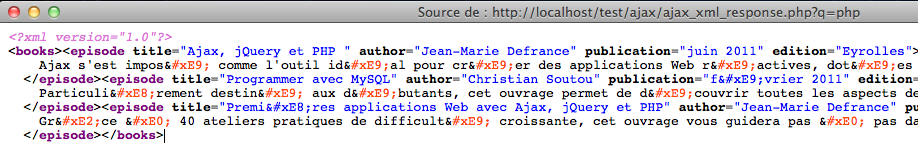 Afficher des résultats instantanés en utilisant jQuery, XML et PHP - La source XML de la page
