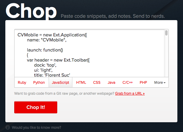 ChopApp, partagez et annotez votre code - Entrer le code source
