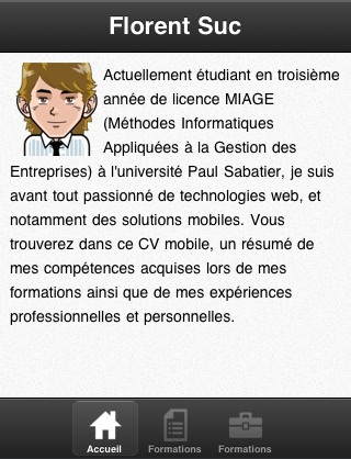 Sencha Touch, introduction aux panels - CV Mobile - Page d'accueil