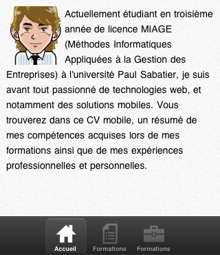 Sencha Touch, introduction aux panels - CV Mobile - Page d'accueil