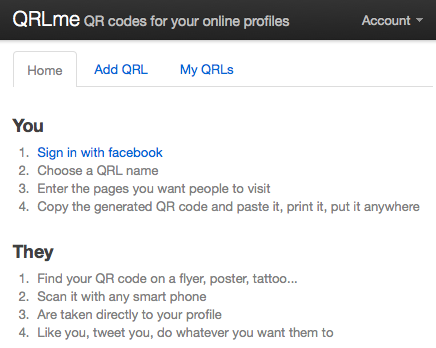 Créer le QRCode de votre profil des réseaux sociaux à l'aide de QRLme - Enregistrement depuis Facebook