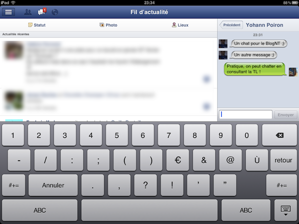 Facebook est disponible sur l'iPad - Chat