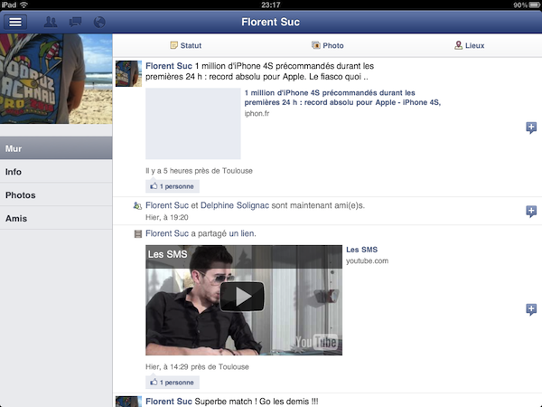 Facebook est disponible sur l'iPad - Mur