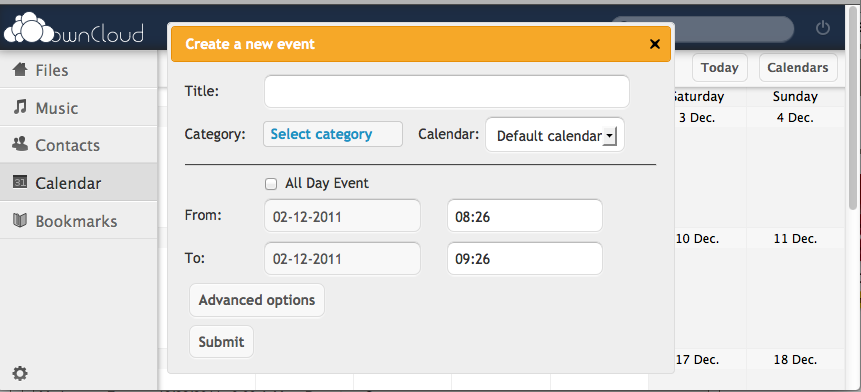 Gestion de l'agenda et des événements ownCloud, un concurrent Open Source à Dropbox et Box.Net - Gestion de l'agenda et des événements