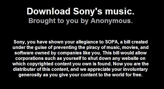 Sony (accès gratuit sur le Web du catalogue) et Vivendi touché par les Anonymous
