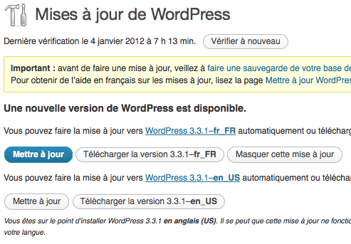WordPress 3.3.1 est dans les bacs avec pas moins de 15 correctifs - Lancement mise à jour