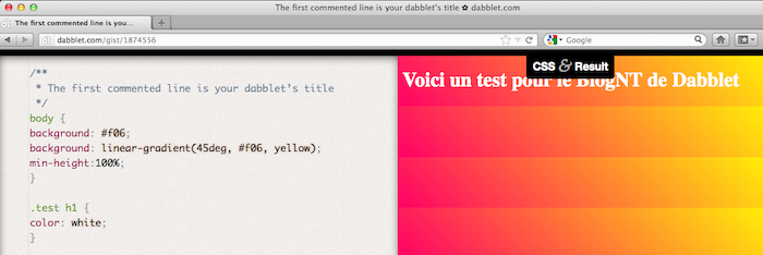 Dabblet, un outil interactif pour tester rapidement du code CSS et HTML - Barre d'outils CSS