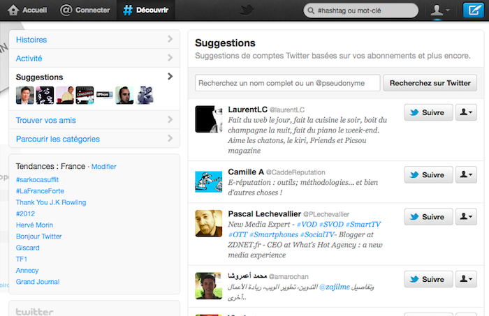 La nouvelle interface Twitter disponible pour tous - Page suggestions