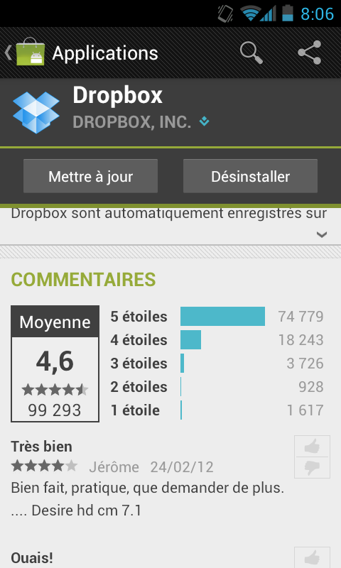 Récupérer de nouveau 3 Go d'espace de stockage sur votre Dropbox - Mise à jour de l'application Dropbox sous Android