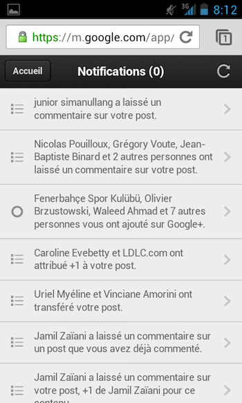 La version mobile de Google+ se dote d'une nouvelle interface - Notifications