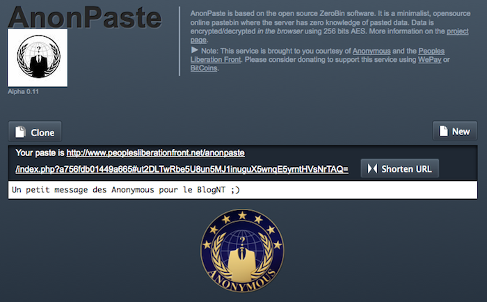 Les Anonymous développent leur propre Pastebin nommé AnonPaste - AnonPaste