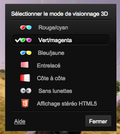 YouTube ajoute une option 'Activer la 3D' sur son site - Sélectionner le mode de visualisation 3D