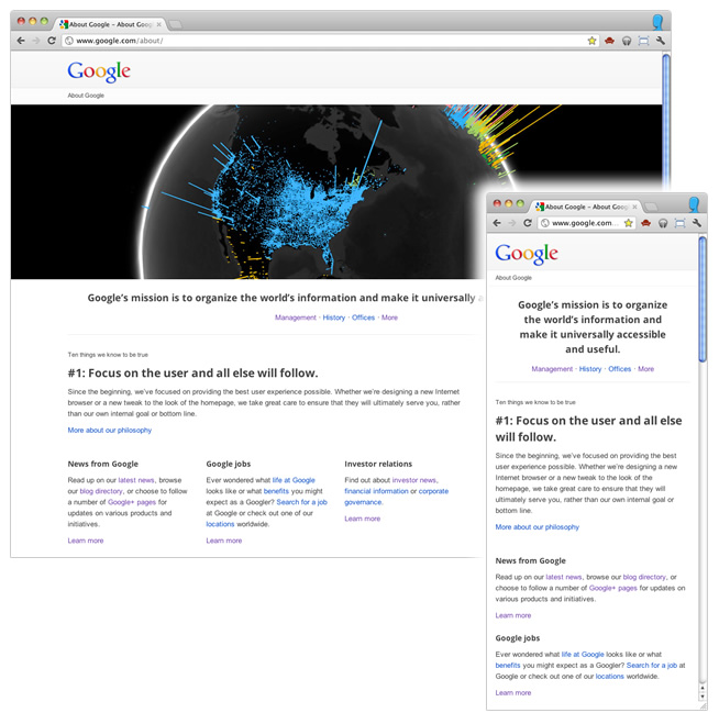 Google explique sa conception d'une page Web Responsive - Google utilise le responsive webdesign sur la page about