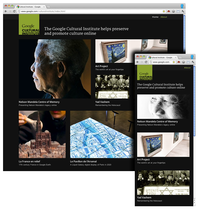 Google explique sa conception d'une page Web Responsive - Google utilise le responsive webdesign sur le site Cultural Institute