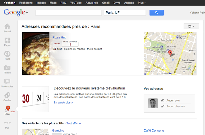 Google+ Local débarque dans le réseau social de Google pour trouver restaurants, bars, etc ... - Local sur Google+