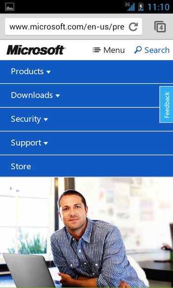 Microsoft se dote d'une nouvelle page d'accueil Preview en responsive webdesign