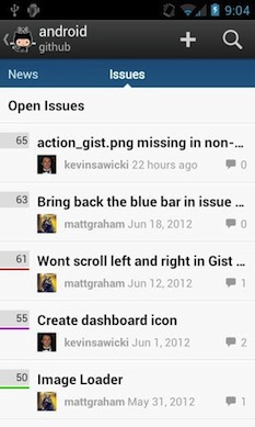 Github sur Android vous permet de garder un oeil sur tous vos projets depuis votre mobile - Issues