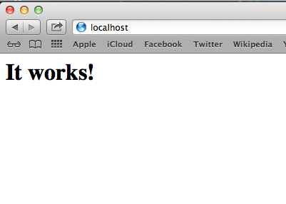 Installer et configurer Apache, MySQL, PHP et phpMyAdmin sur OSX 10.8 Mountain Lion - It Works! prouve que le serveur Web est bien lancé