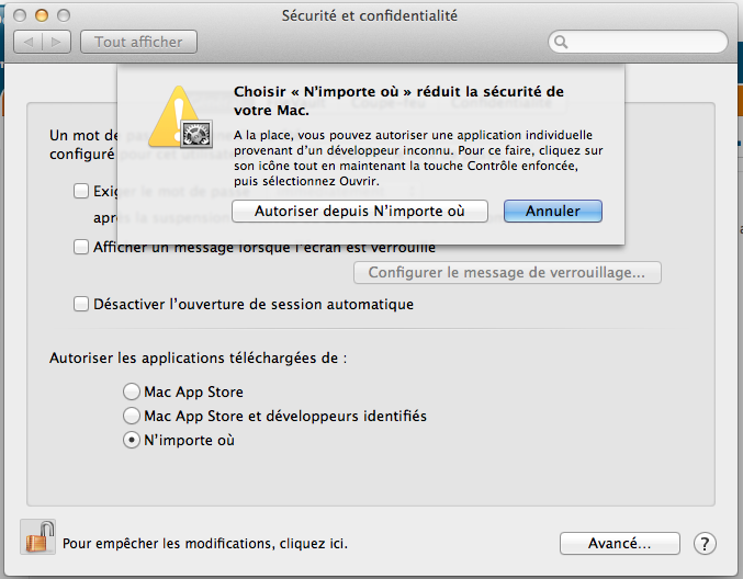 Installer et configurer Apache, MySQL, PHP et phpMyAdmin sur OSX 10.8 Mountain Lion - Sécurité et confidentialité pour autoriser les applications tierces