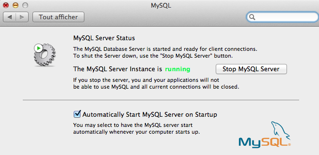 Installer et configurer Apache, MySQL, PHP et phpMyAdmin sur OSX 10.8 Mountain Lion - Démarrage du serveur MySQL depuis les préférences système