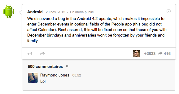 Google corrige actuellement le bug de décembre sur Android 4.2