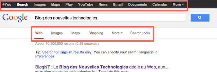 La recherche de Google se voit dotée d'une nouvelle conception - Duplication entre la barre de navigation et les liens de recherche