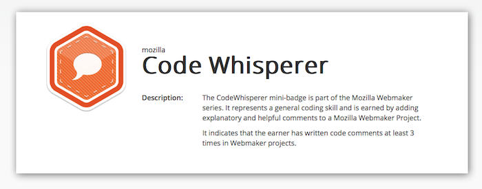 Mozilla lance ses badges Webmaker, liés à Persona : de quoi afficher votre talent - Badge Code Whisperer