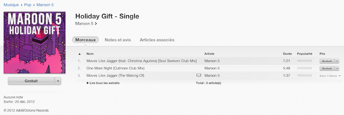 [Jour 1] 12 jours iTunes - Maroon 5 en téléchargement sur iTunes