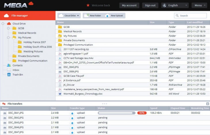 Kim Dotcom publie des captures d'écran de son site futur Mega - Gestionnaire de fichiers, et gestion de mails au sein de Mega