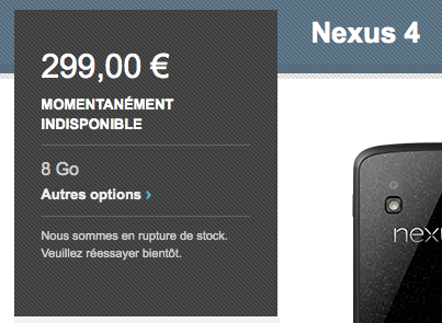 Le Nexus 4 n'aura été présent que 3 petites heures sur le Play Store