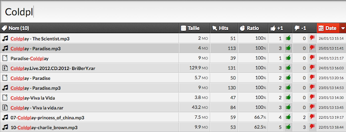 Mega-search.me indexe les fichiers Mega tel un moteur de recherche - Recherche sur Coldplay