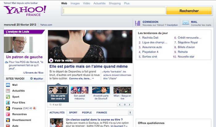 La page d'accueil de Yahoo fait peau neuve à l'image de Marissa Mayer - Ancienne interface de Yahoo.com