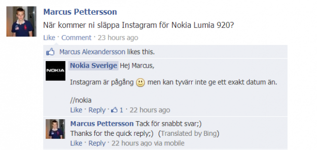 Sur Facebook Suède on aurait vendu la mèche qu'Instagram arrive sur le Lumia 920