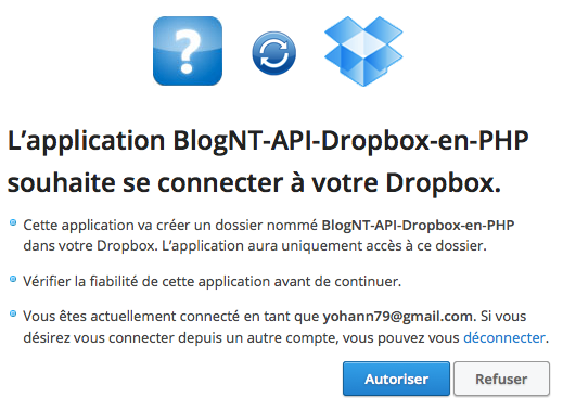 Authentification Dropbox en PHP