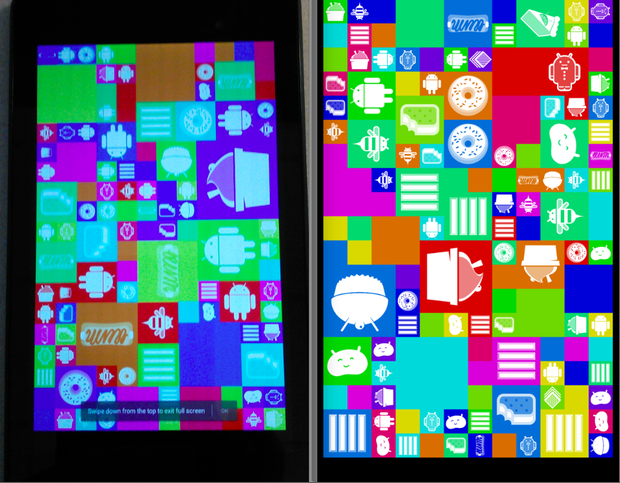 Mosaïque colorée des logos des versions précédentes d'Android
