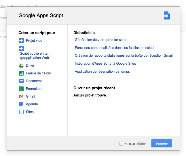 Projet sur Google Scripts