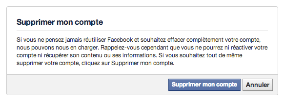 Demande de suppression du compte Facebook
